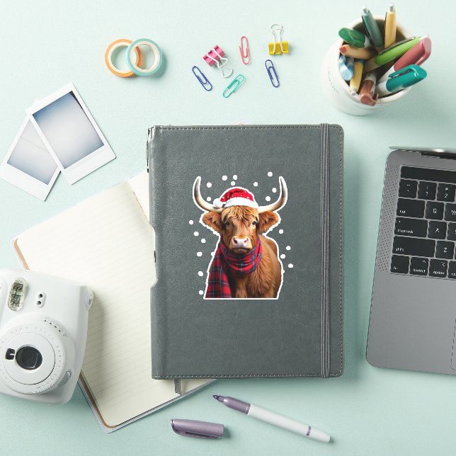 Sticker Boho Xmas Christmas Highland Cow T-Shirt (1) (Couverture iPad)