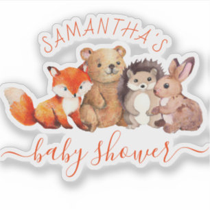 Sticker Bois Baby shower mignons Animaux Rouge Script