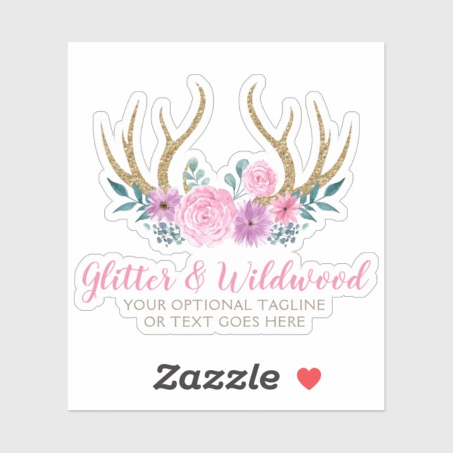 Sticker Bois rustique et aquarelle Floral Antlers Boho Log (Feuille)