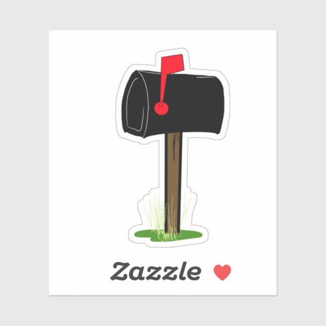 Sticker Boîte aux lettres noire drapeau rouge herbe verte  (Feuille)