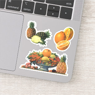 Sticker Bol de fruits vintage avec ananas et oranges
