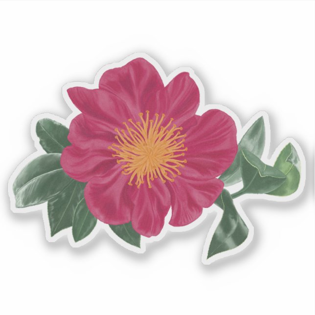Sticker Bold Camellia Blossom avec Feuilles (Devant)