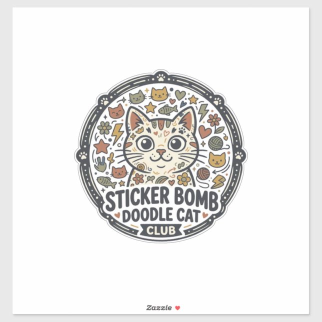 Sticker Bomb Doodle Cat POD Vector Art - Sticker B (Sheet)