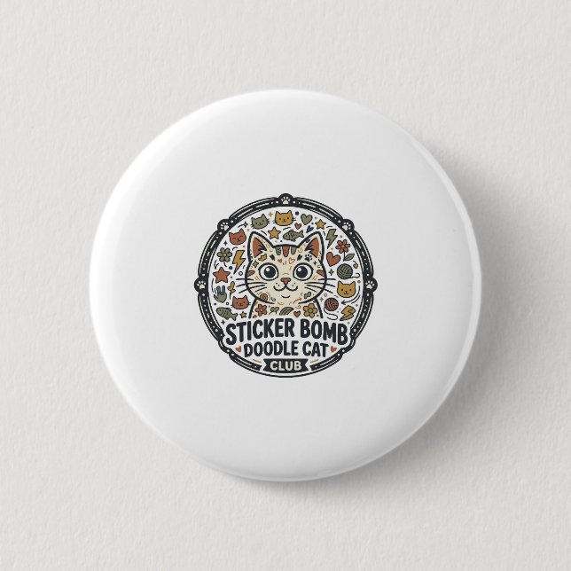 Sticker Bomb Doodle Cat POD Vector Art - Sticker B 2 Inch Round Button (Front)