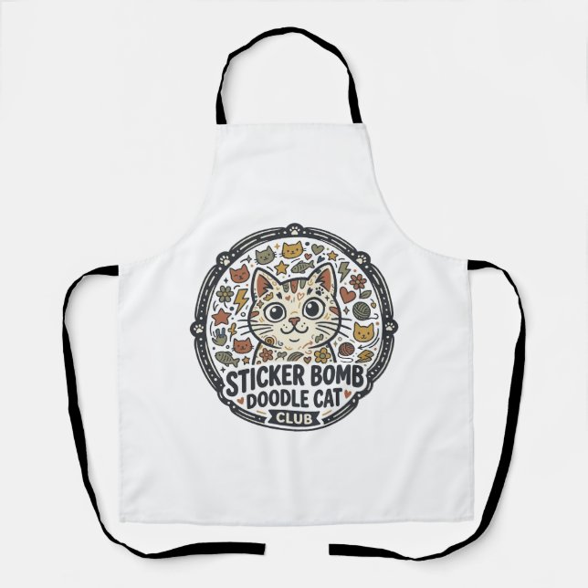 Sticker Bomb Doodle Cat POD Vector Art - Sticker B Apron (Front)