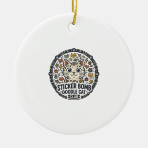 Sticker Bomb Doodle Cat POD Vector Art - Sticker B Ceramic Ornament