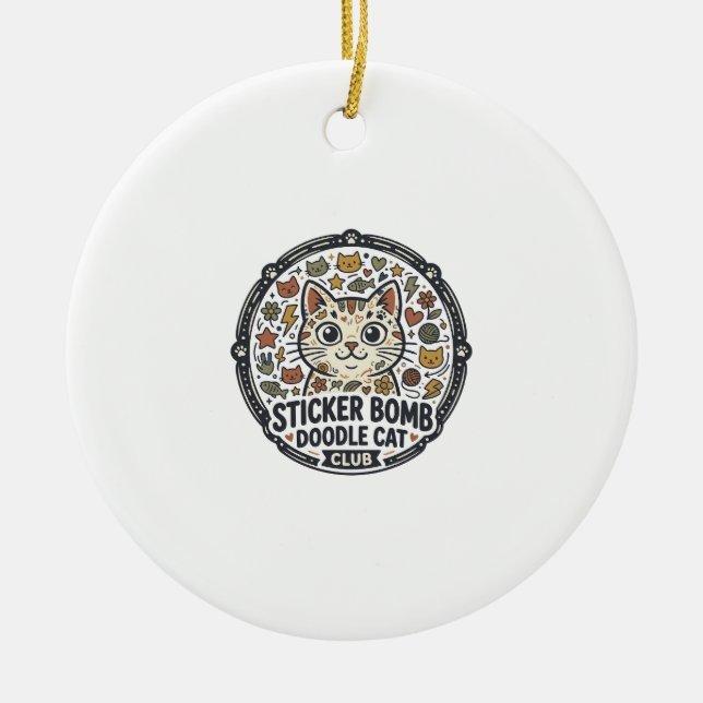 Sticker Bomb Doodle Cat POD Vector Art - Sticker B Ceramic Ornament (Front)