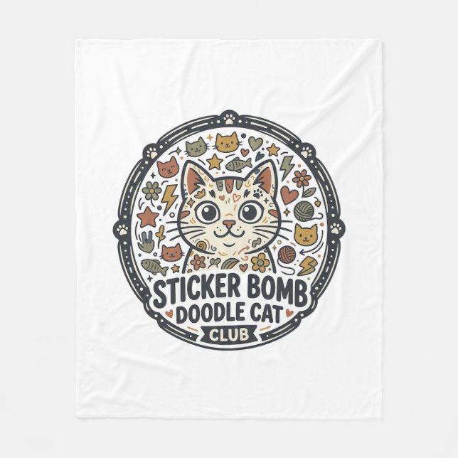 Sticker Bomb Doodle Cat POD Vector Art - Sticker B Fleece Blanket (Front)