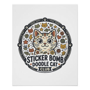 Sticker Bomb Doodle Cat POD Vector Art - Sticker B Poster