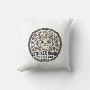 Sticker Bomb Doodle Cat POD Vector Art - Sticker B Throw Pillow