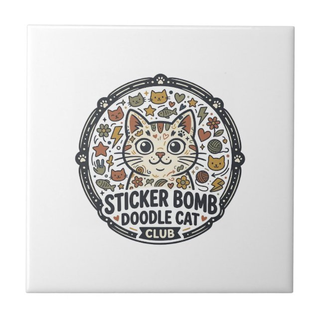 Sticker Bomb Doodle Cat POD Vector Art - Sticker B Tile (Front)