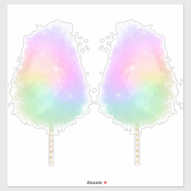 Sticker Bonbon de coton pastel arc-en-ciel parties scintil (Feuille)