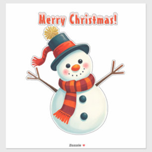 Sticker Bonhomme de neige joyeux dans un paysage hivernal