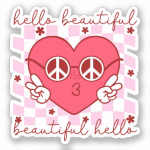 Sticker Bonjour Beau Coeur Rose