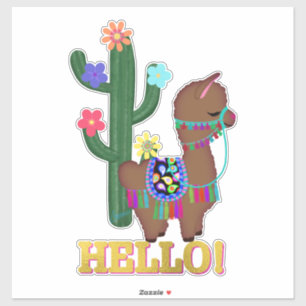 Sticker Bonjour ! Cute Llama et Cactus