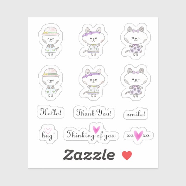 Sticker Bonjour Hug Sweet Sentiments et des chats mignons  (Feuille)