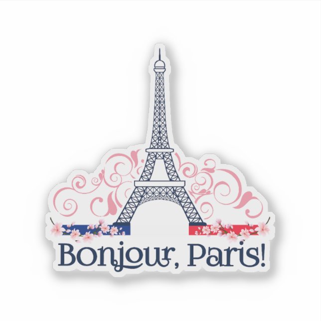 Sticker Bonjour Paris Cute Design Parisien (Devant)