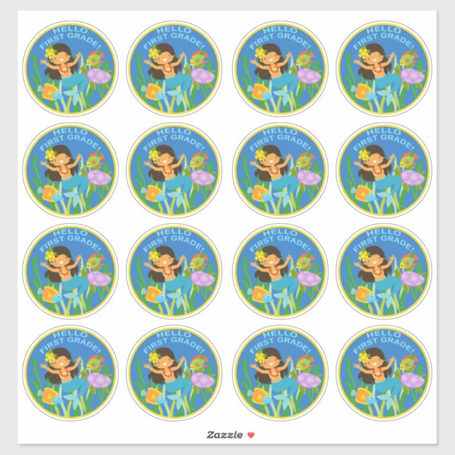 Sticker Bonjour première année ! Mermaid Fishies (Feuille)
