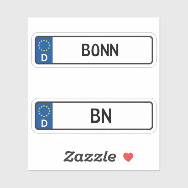 Sticker Bonn kennzeichen, Plaque allemande d'immatriculati (Feuille)