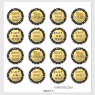 Sticker Bonne année ! Faux Gold Foil et Gold Parties scint