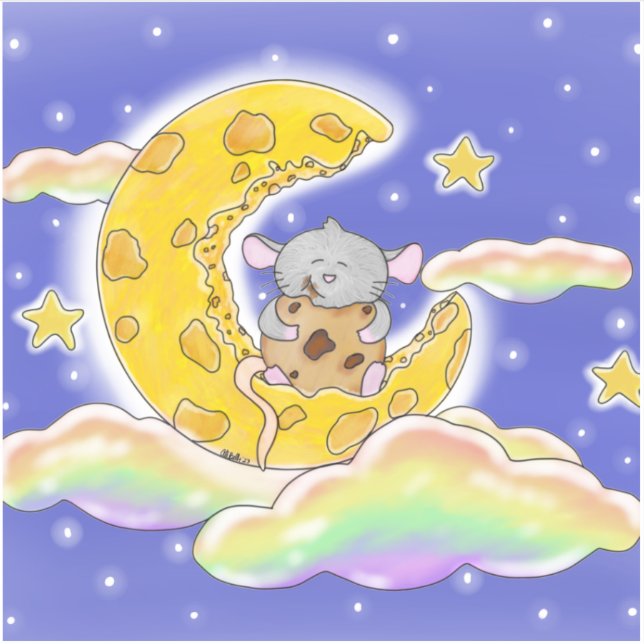 Sticker Bonne Souris Sur La Lune De Fromage (Devant)
