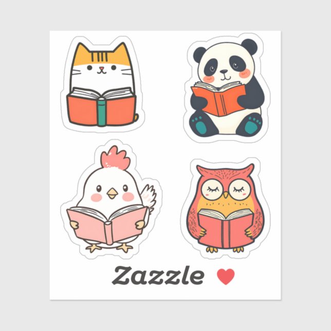 Sticker Bookworm Animals Lecture Livre mignonne Bookish (Feuille)