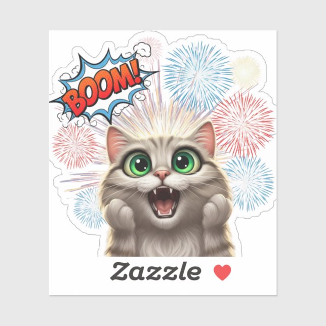 Sticker Boom ! Salut ! - Chat de feux d'artifice (Feuille)