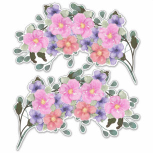 Sticker Bordures de fleurs d'aquarelle rose