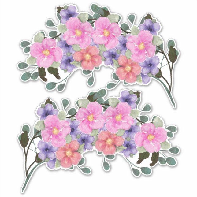 Sticker Bordures de fleurs d'aquarelle rose (Devant)