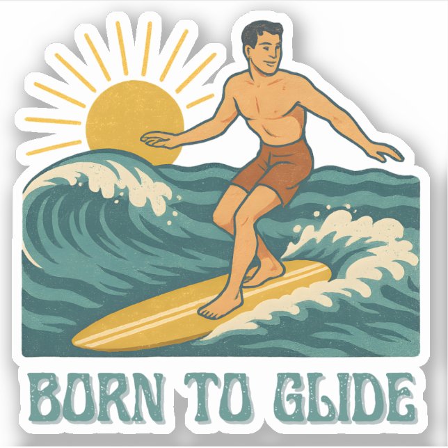 Sticker Born To Glide Cali Surfer -Retro Surf Art- Surfing (Devant)