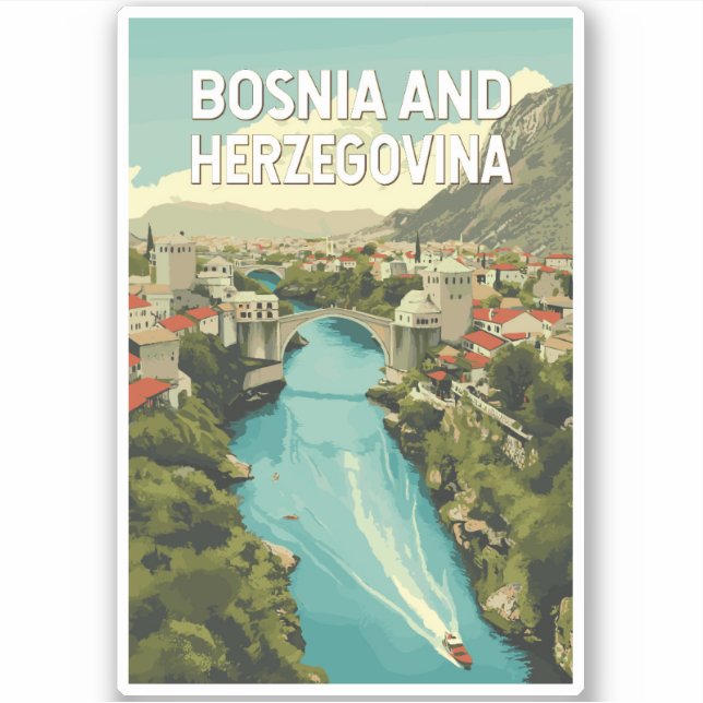 Sticker Bosnie-Herzégovine Illustration Art Voyage (Devant)