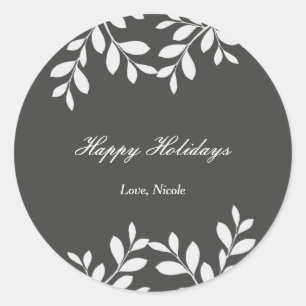 Sticker Botanique Moderne Blanc Feuille & Gris