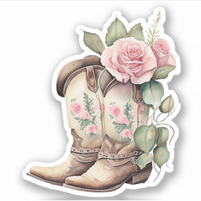 Sticker Botte de cowgirl roses (Devant)
