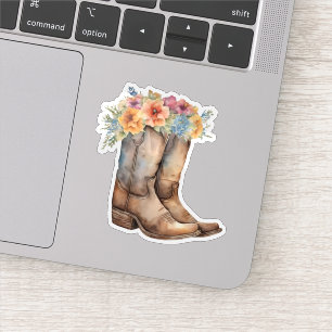 Sticker Bottes de cow-boy et fleurs