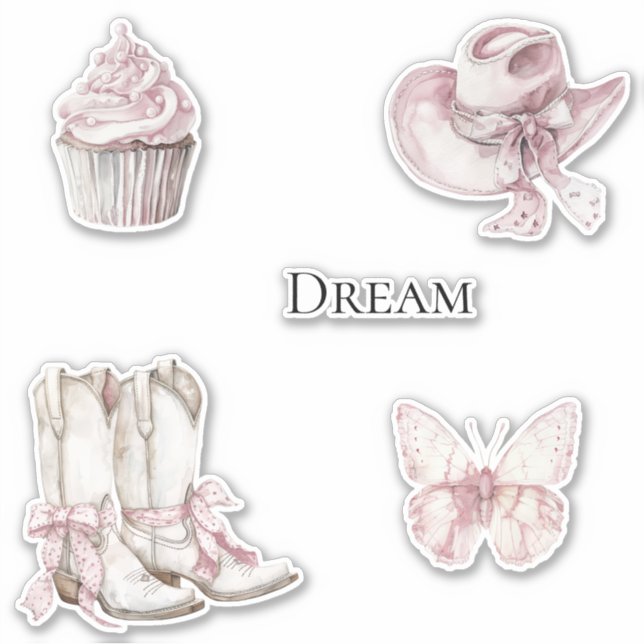 Sticker Bottes de cowgirl rose blanche (Devant)