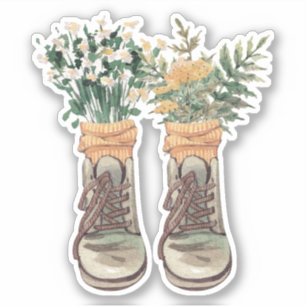 Sticker Bottes de randonnée et fleurs sauvages
