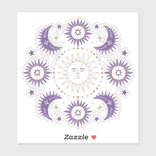 Sticker Bouchon céleste de soleil et de lune violet & or B (Feuille)