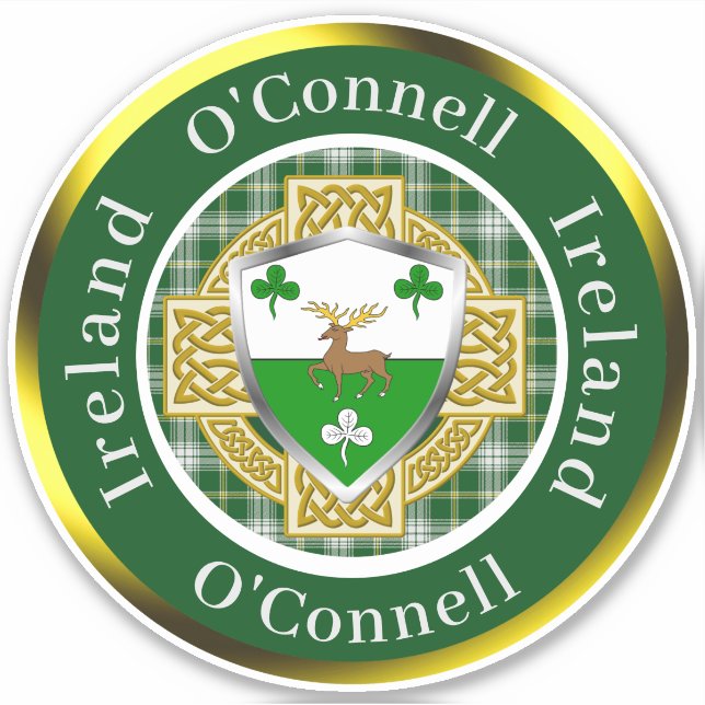 Sticker Bouclier irlandais O'Connell/Croix celte personnal (Devant)