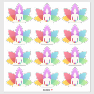 Sticker Bouddha assis et pétales de lotus colorés