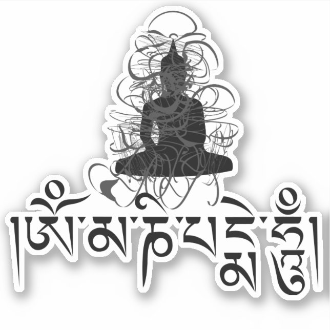 Sticker Bouddha Om Mani Padme Hum Mantra bouddhiste (Devant)