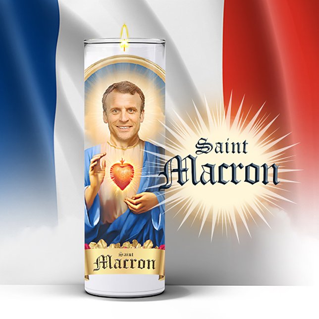 Sticker Bougie de prière Saint Emmanuel Macron (Saint Emmanuel Macron Devotional Prayer Candle Stickers and Gifts)