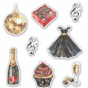 Sticker Boule de disco Glam Or Noir Anniversaire