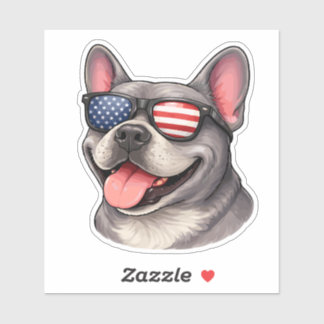 Sticker Bouledogue français patriotique portant le drapeau