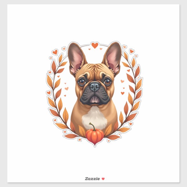 Sticker Bouledogue français vintage avec couronne de feuil (Feuille)