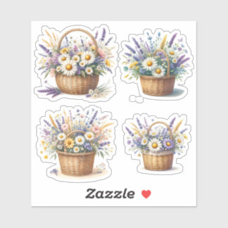 Sticker Bouquet dans un panier en osier rustique