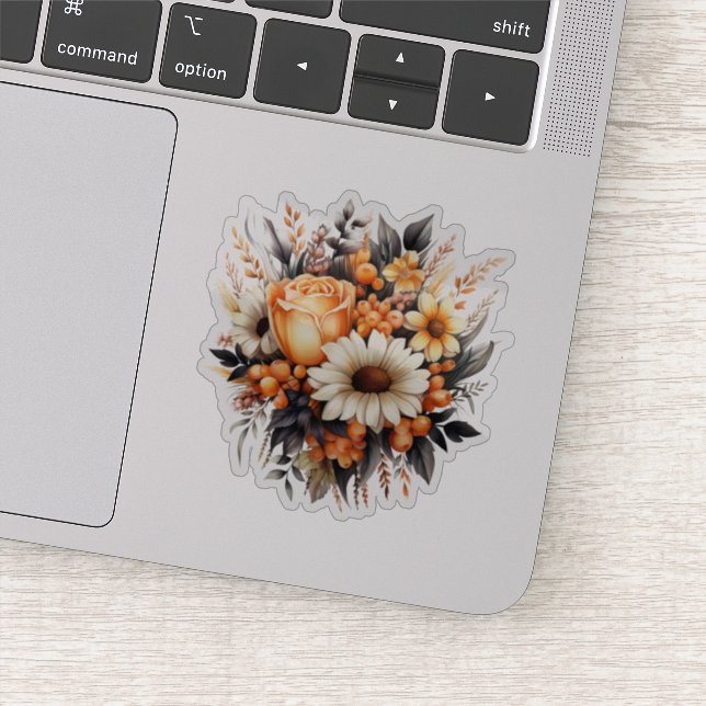 Sticker Bouquet de fleurs gris-jaune orange (Détail)