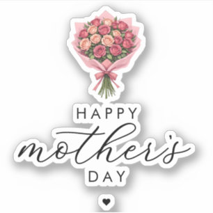 Sticker Bouquet de fleurs roses Bonne fête des mères Éléga