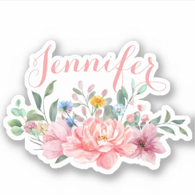 Sticker Bouquet floral rose rose printanier Personnaliser  (Devant)