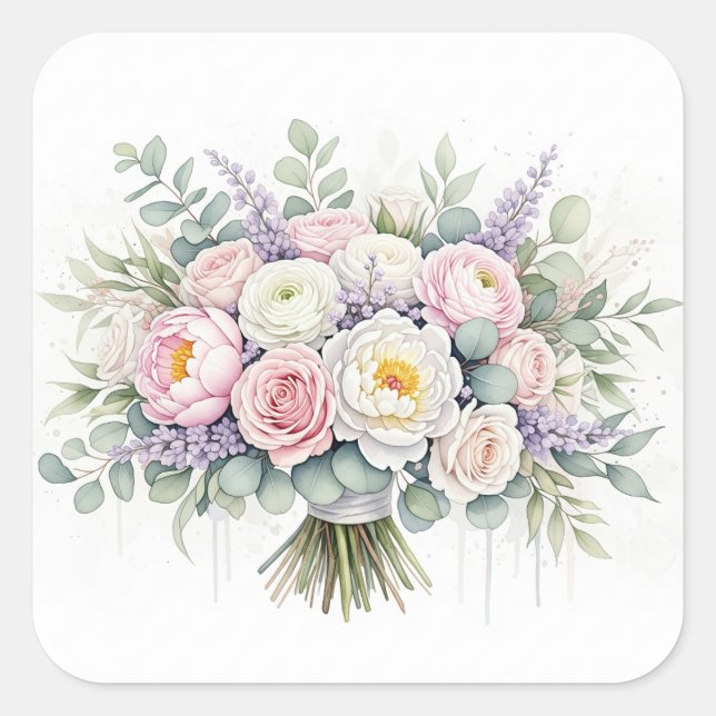 Sticker Bouquet Mariage Pastel Aquarelle (Devant)