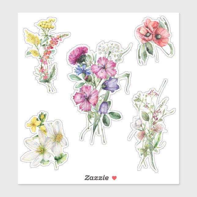 Sticker Bouquets de Fleurs sauvages couleur aquarelle (Feuille)